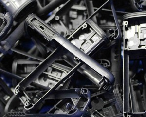 Preparation work and process for production of small electrical injection molded parts
